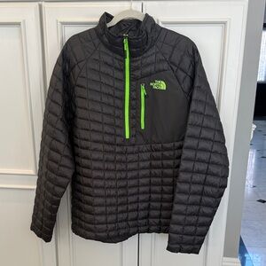 The North Face Men's Black Puffer Jacket with Green Accents